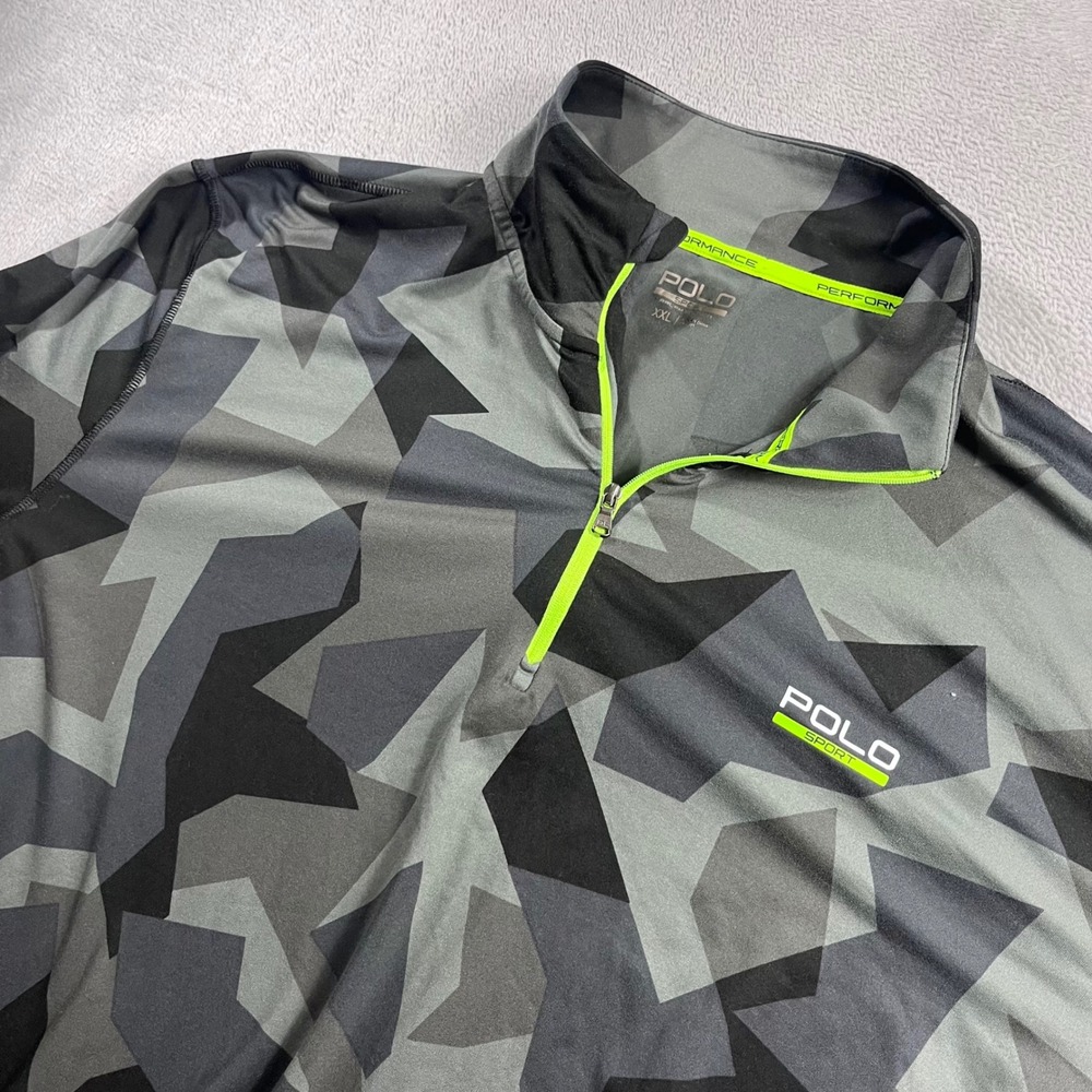 Polo Sport Ralph Lauren Mens XXL Grey Camo ThermoVent Quarter Zip Pullover